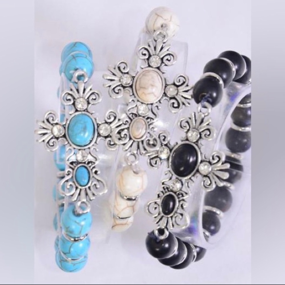 Semiprecious Stone Cross Bracelet
